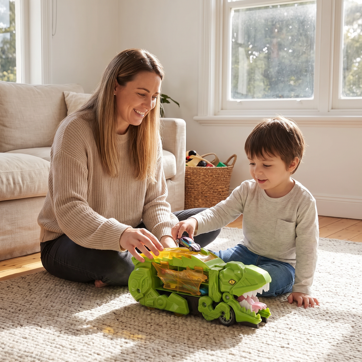 Dinosaur Car Transporter Truck Toy with 8 Mini Cars for Kids