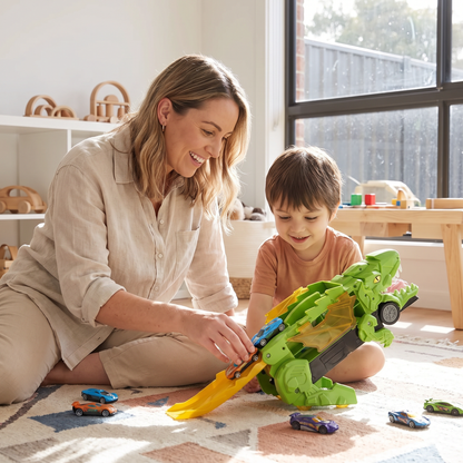 Dinosaur Car Transporter Truck Toy with 8 Mini Cars for Kids