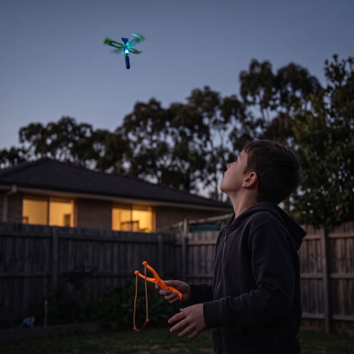 LED Flying Slingshot Helicopter Toy – 4 Pack