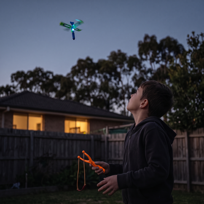 LED Flying Slingshot Helicopter Toy – 4 Pack
