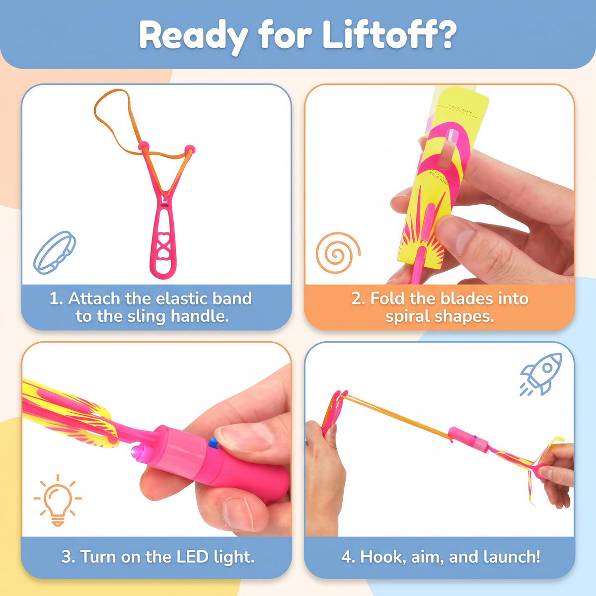 LED Flying Slingshot Helicopter Toy – 4 Pack