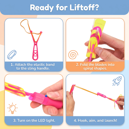 LED Flying Slingshot Helicopter Toy – 4 Pack