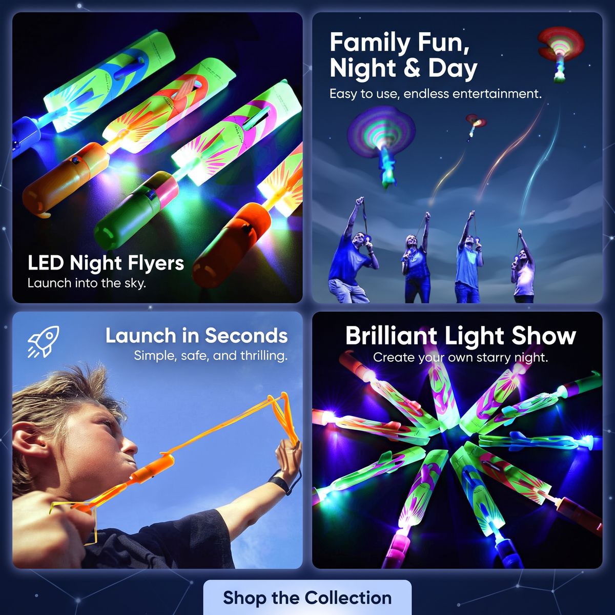 LED Flying Slingshot Helicopter Toy – 4 Pack