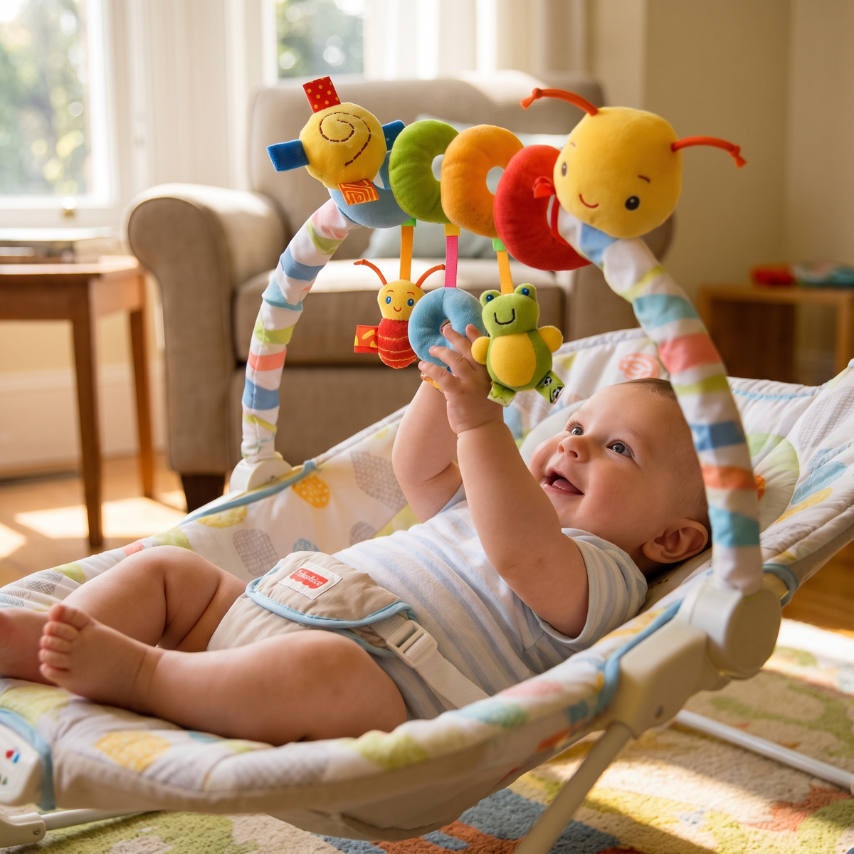 Baby Spiral Car Seat Toy – Soft Hanging Activity Toy for Prams & Strollers
