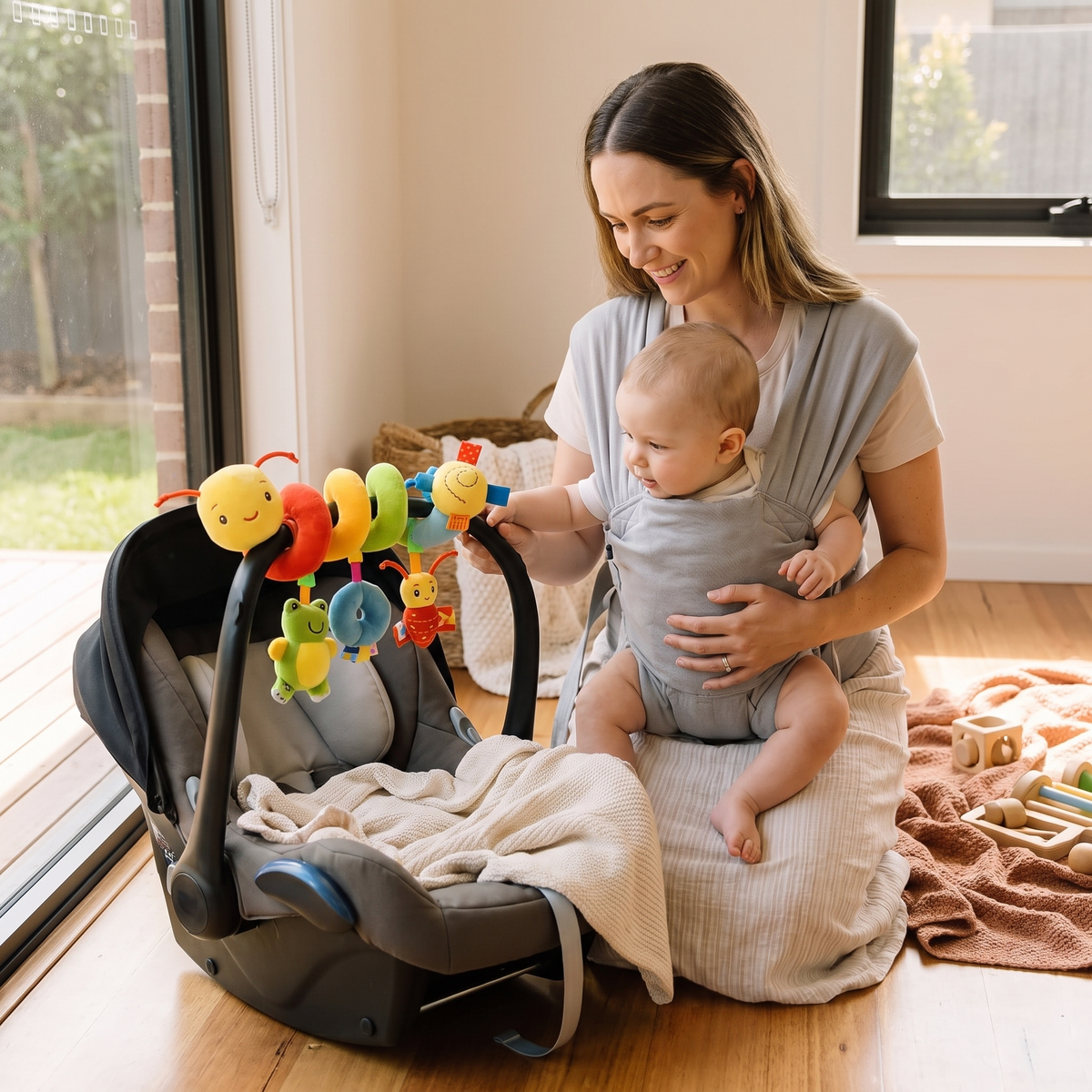 Baby Spiral Car Seat Toy – Soft Hanging Activity Toy for Prams & Strollers