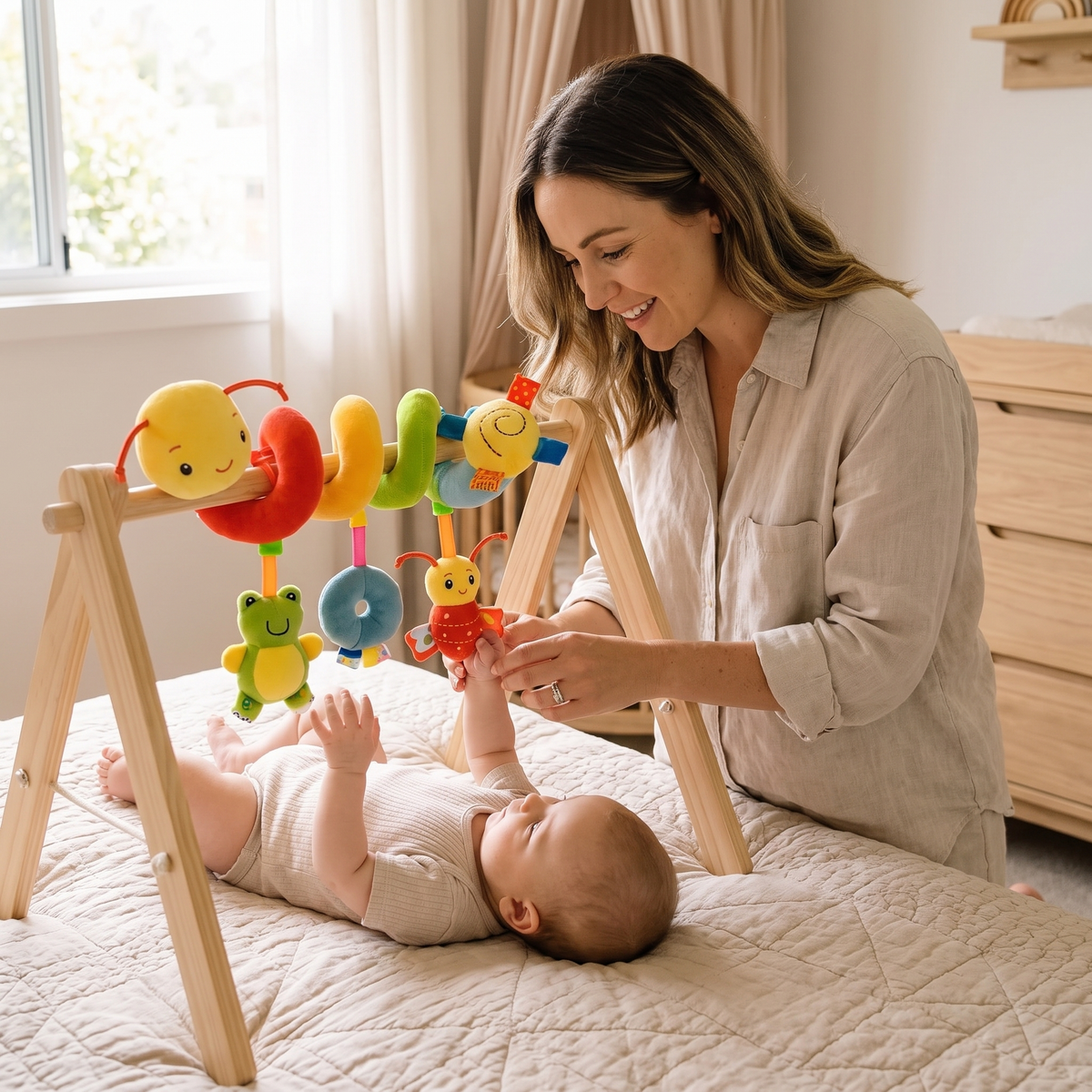 Baby Spiral Car Seat Toy – Soft Hanging Activity Toy for Prams & Strollers