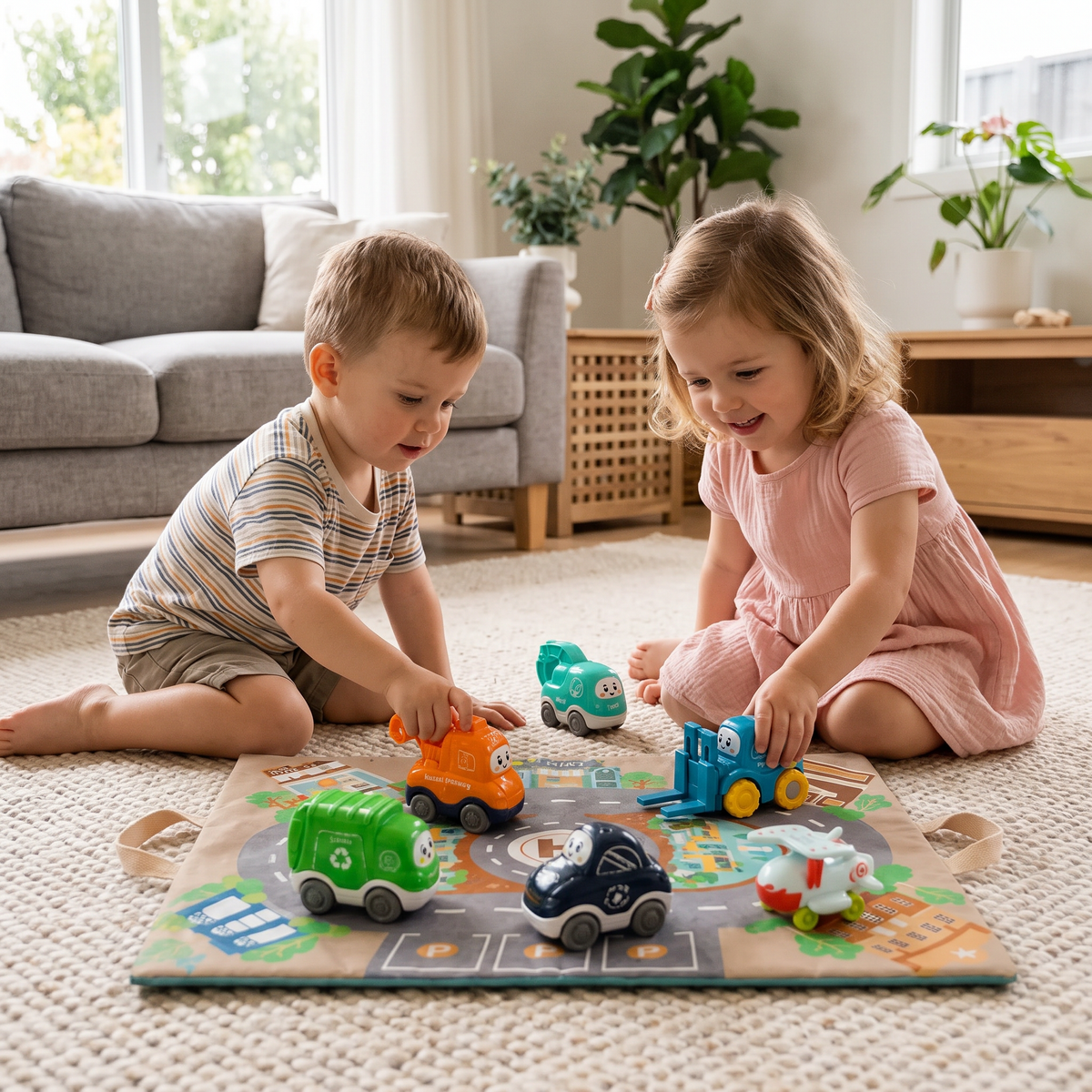 Toddler Toy Cars & Trucks Set with Play Mat and Storage Bag