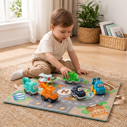 Toddler Toy Cars & Trucks Set with Play Mat and Storage Bag