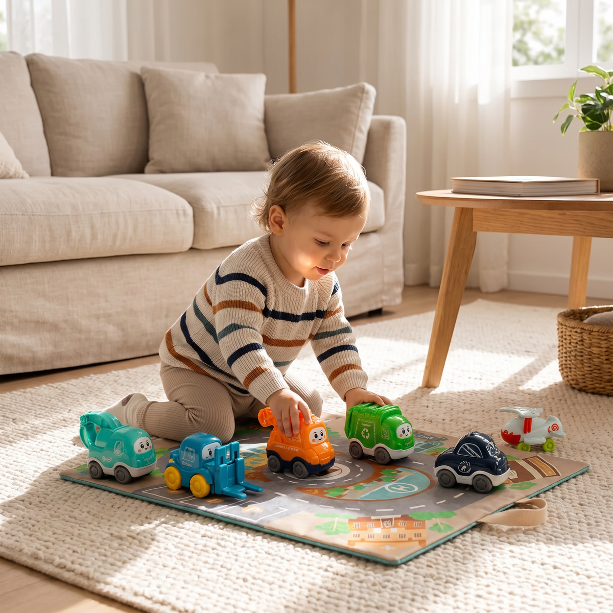 Toddler Toy Cars & Trucks Set with Play Mat and Storage Bag