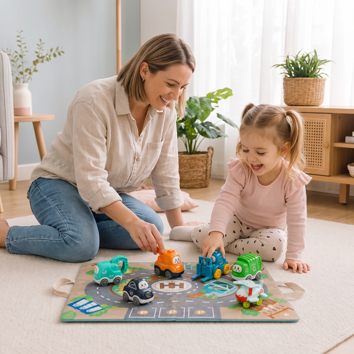 Toddler Toy Cars & Trucks Set with Play Mat and Storage Bag