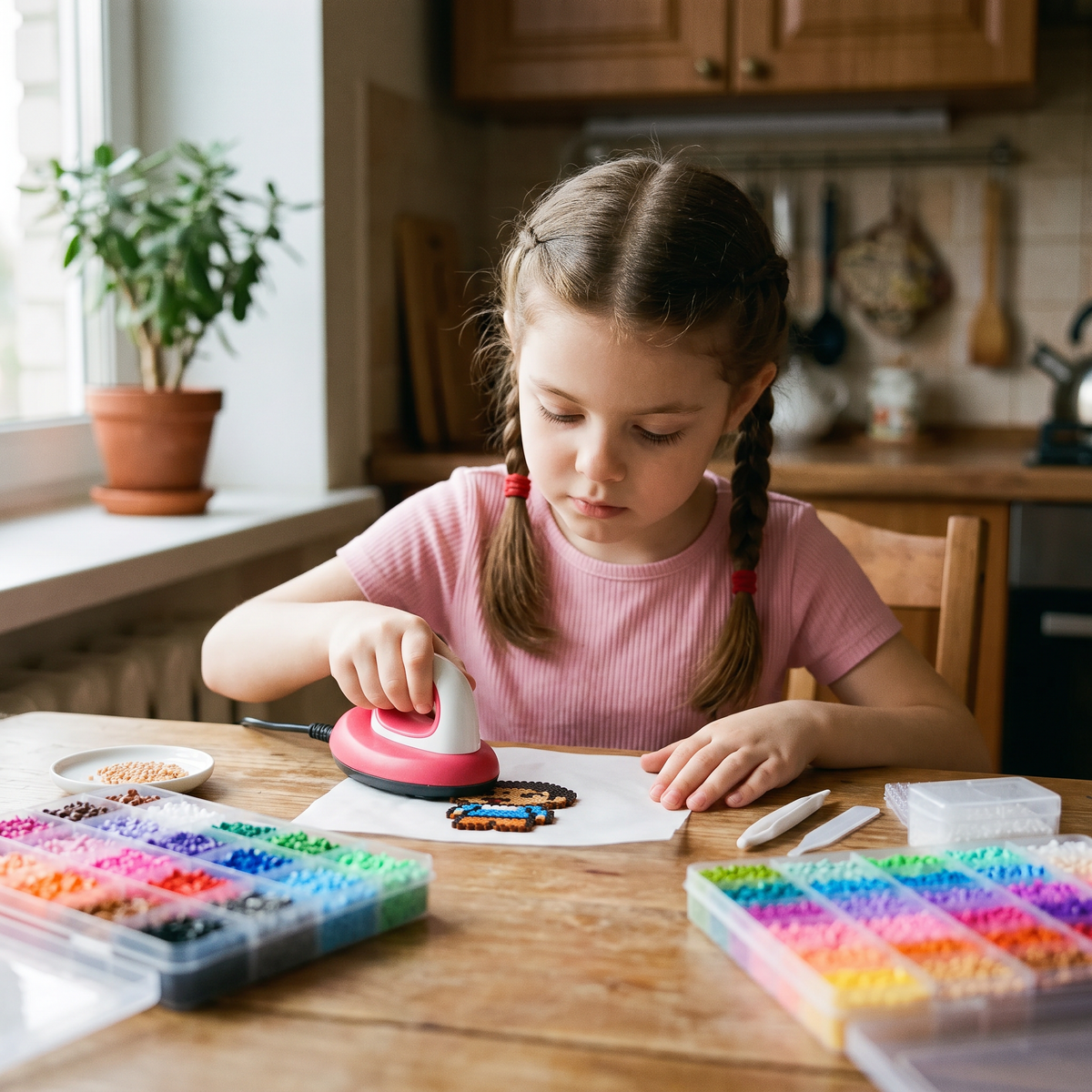 DIY Fuse Beads Craft Kit for Kids – Iron-On Bead Art Set with Mini Iron & Accessories
