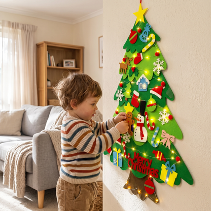 DIY Felt Christmas Tree for Kids – Wall Hanging with Removable Ornaments with Lights
