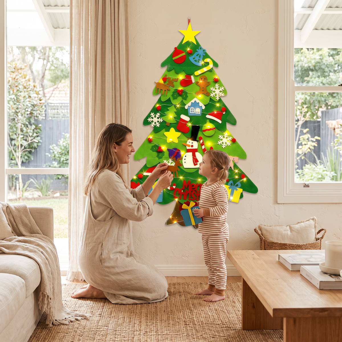DIY Felt Christmas Tree for Kids – Wall Hanging with Removable Ornaments with Lights