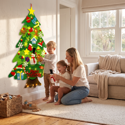 DIY Felt Christmas Tree for Kids – Wall Hanging with Removable Ornaments with Lights