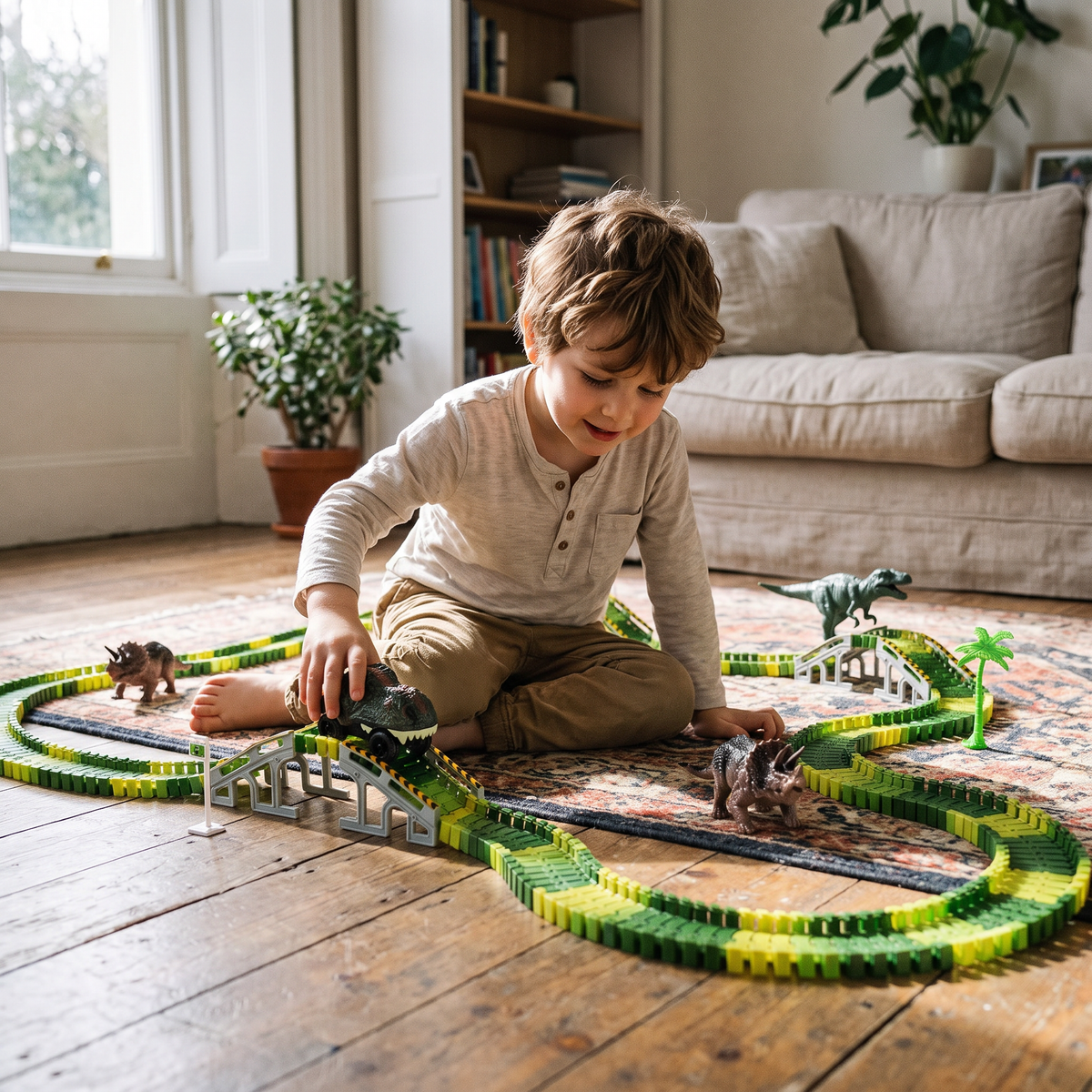 223-Piece Dinosaur Race Track Set – Flexible DIY Racing Toy for Kids