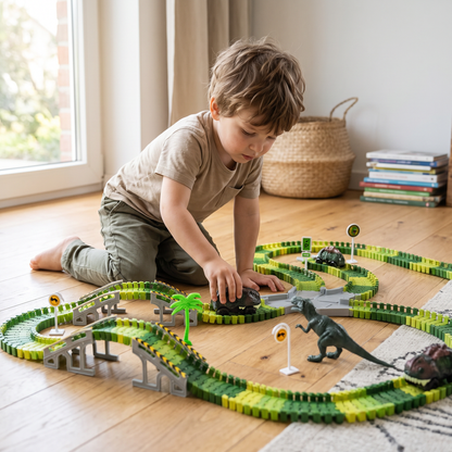 223-Piece Dinosaur Race Track Set – Flexible DIY Racing Toy for Kids