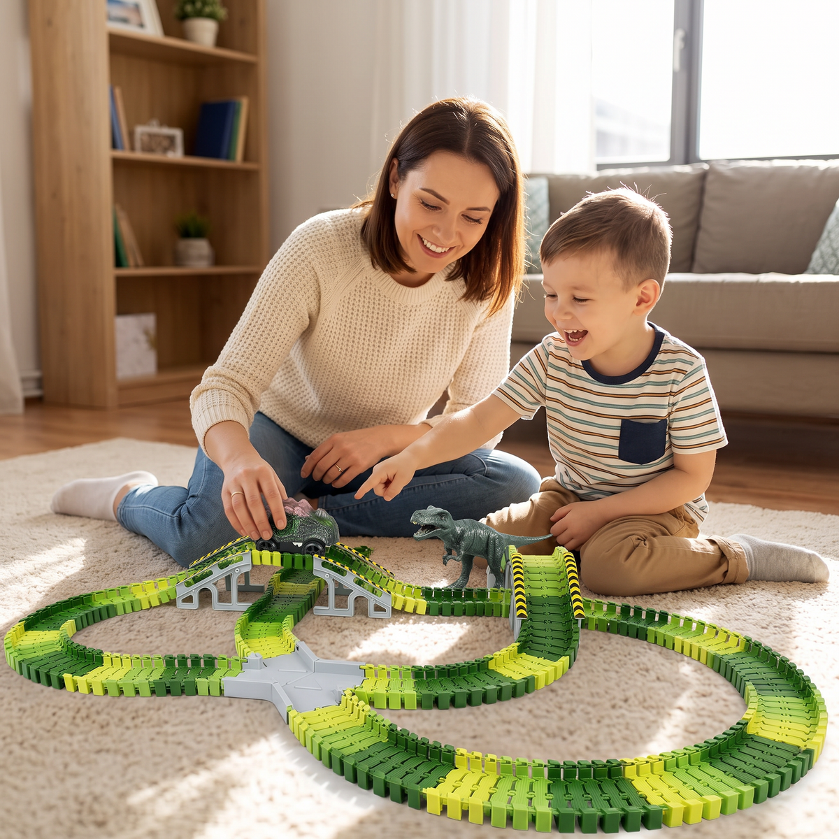 223-Piece Dinosaur Race Track Set – Flexible DIY Racing Toy for Kids