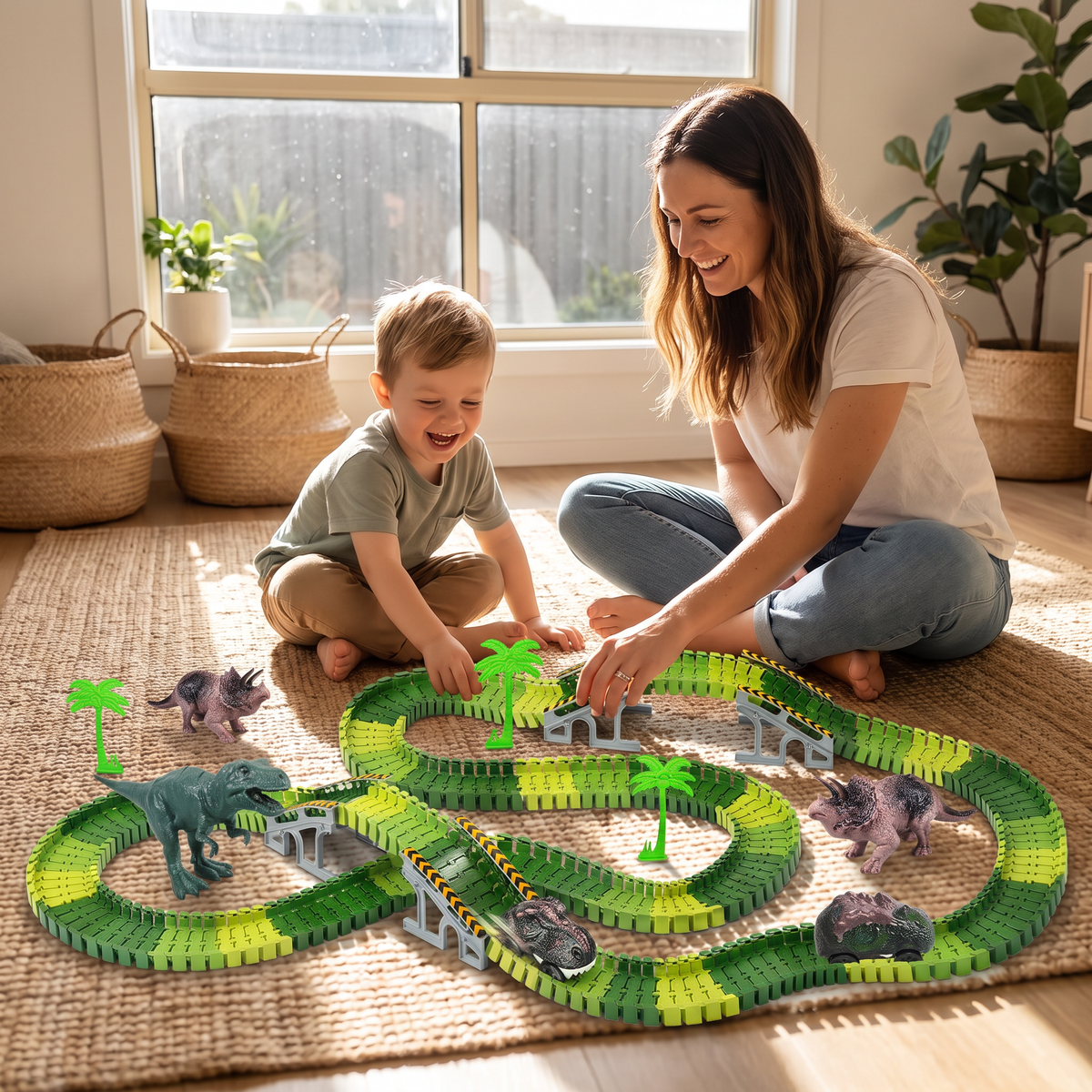223-Piece Dinosaur Race Track Set – Flexible DIY Racing Toy for Kids