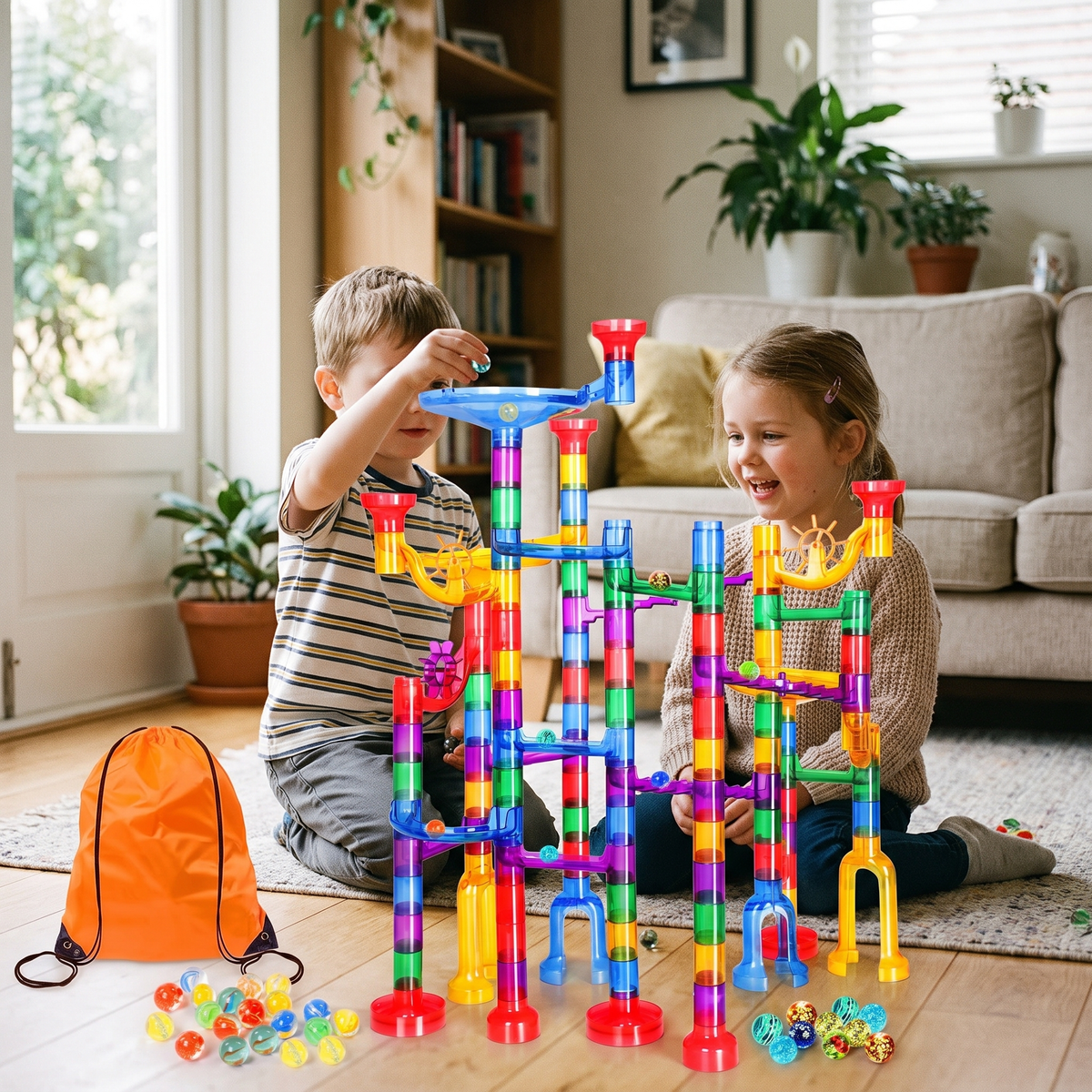 132 Piece Marble Run Building Set for Kids – STEM Race Track Toy