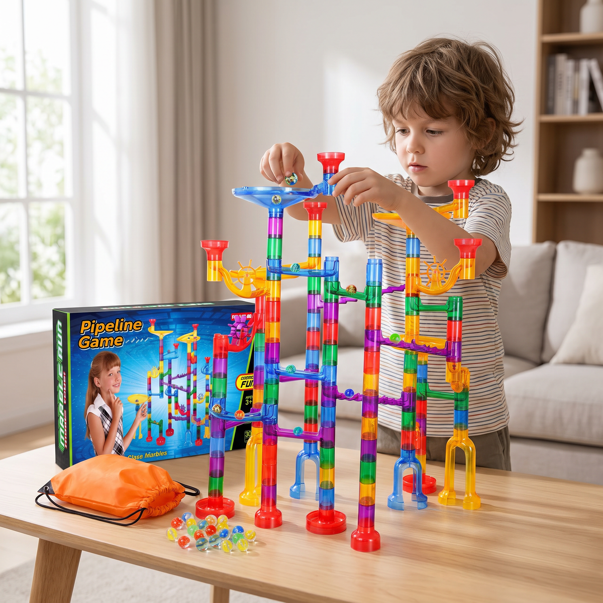 132 Piece Marble Run Building Set for Kids – STEM Race Track Toy