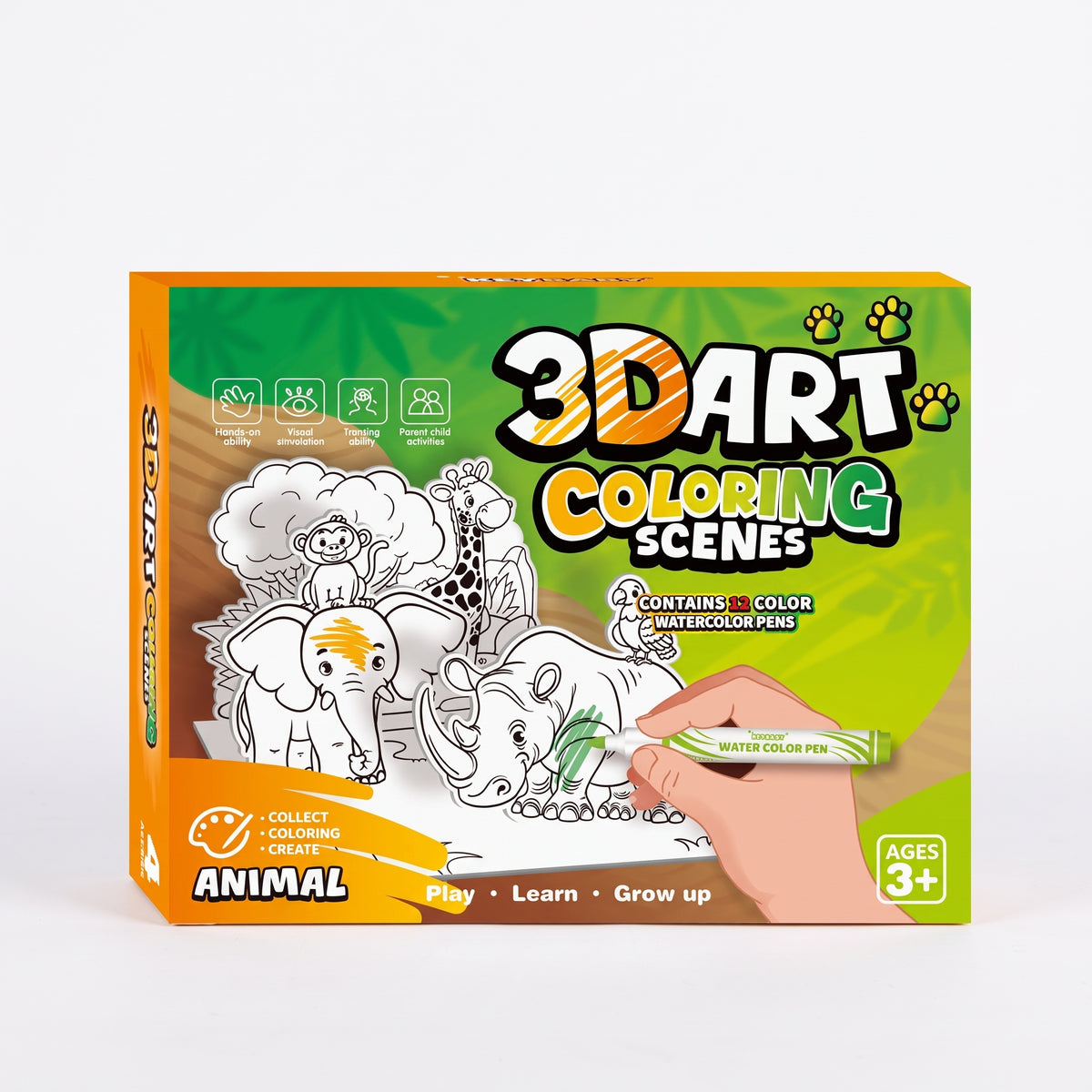 3D Pop-Up Colouring Book for Kids with Watercolour Pens
