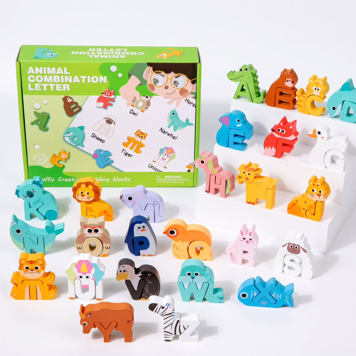 52-Piece Montessori 3D Alphabet Building Blocks for Kids