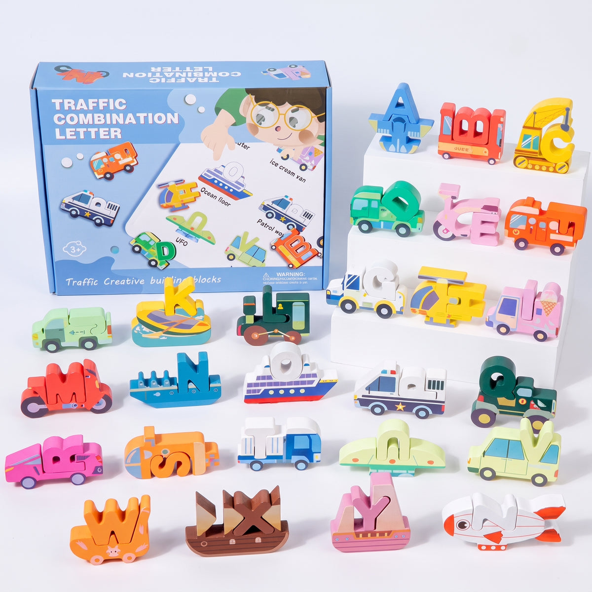 52-Piece Montessori 3D Alphabet Building Blocks for Kids