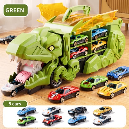Dinosaur Car Transporter Truck Toy with 8 Mini Cars for Kids