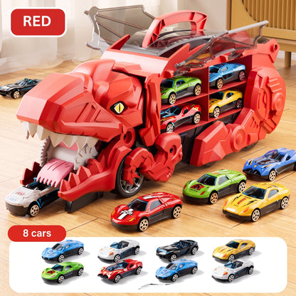 Dinosaur Car Transporter Truck Toy with 8 Mini Cars for Kids